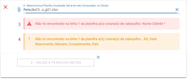 Importar Planilha de Cliente - alerta