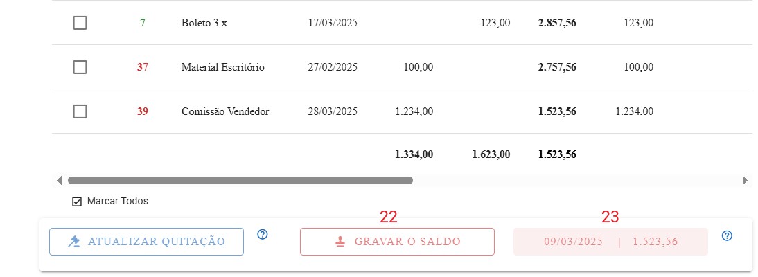Fluxo de Caixa - gravar saldo