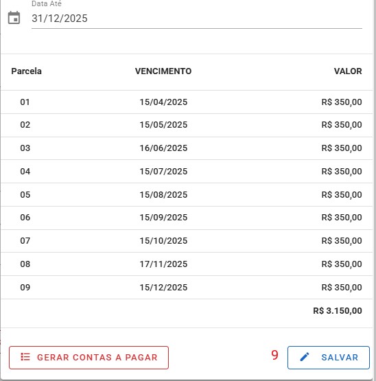 Gerar Contas A Pagar - parcelas