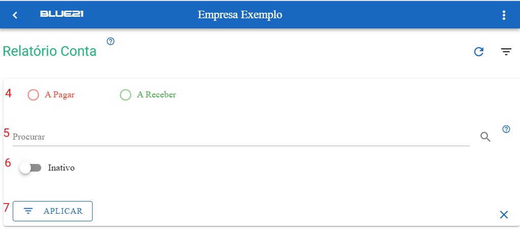 Relatório Conta - Filtro
