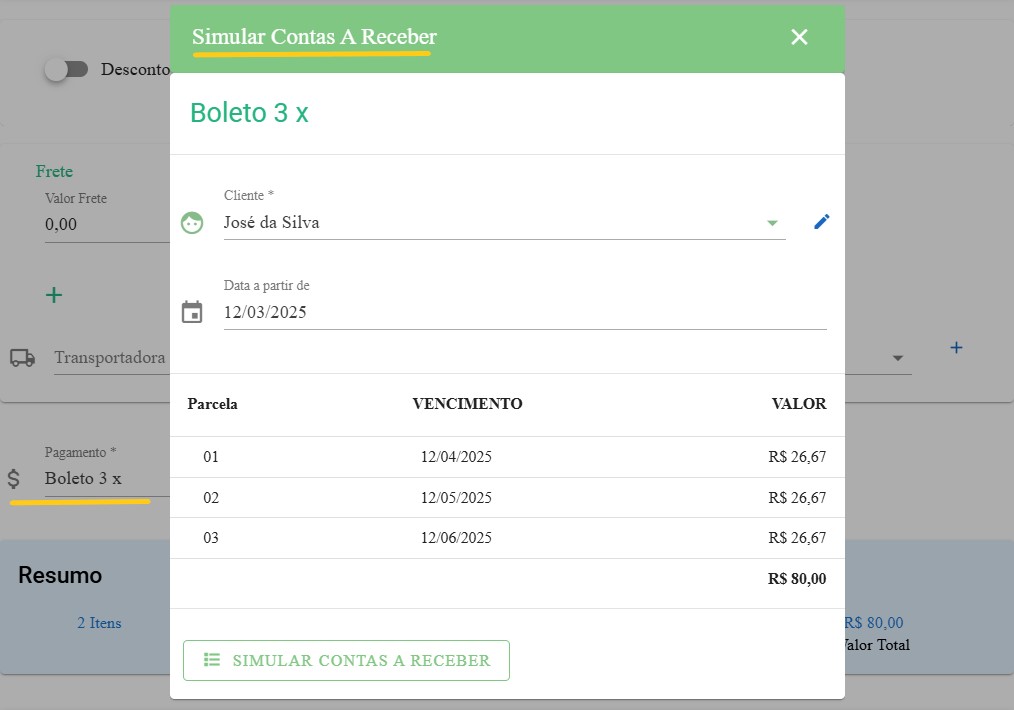  Alterar Cotação Cliente - simular conta a receber