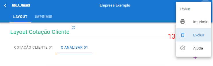 Configurar Layout Cotação Cliente - excluir