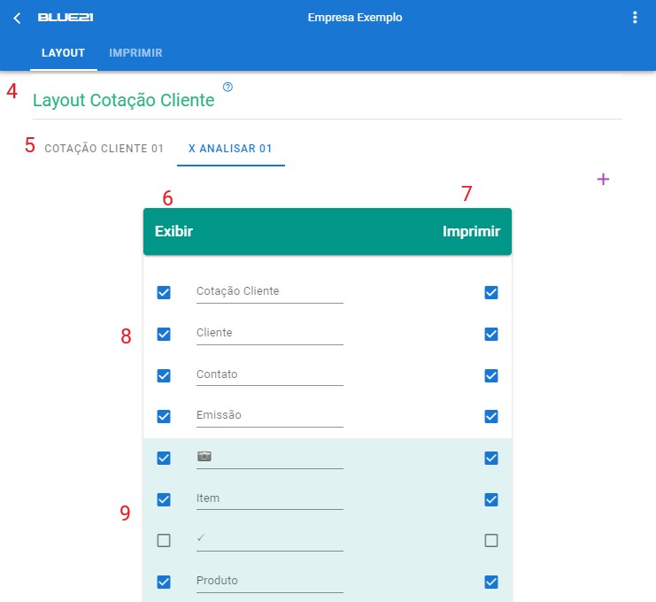 Configurar Layout Cotação Cliente - inicio