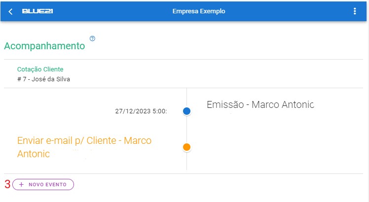 Eventos Cotação Cliente - acompanhamento