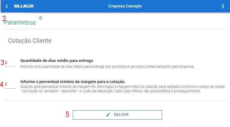 Parâmetros Cotação Cliente - Pagina