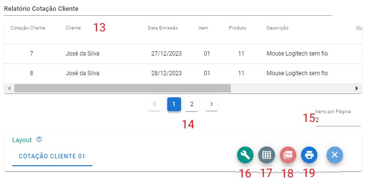 Relatório Cotação Cliente - Tela