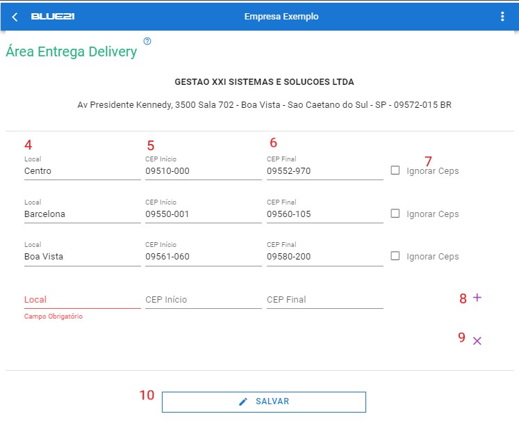 Área Entrega da Empresa - ceps