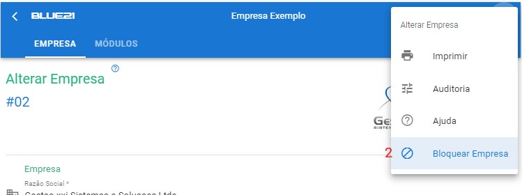 Bloquear Empresa - Menu