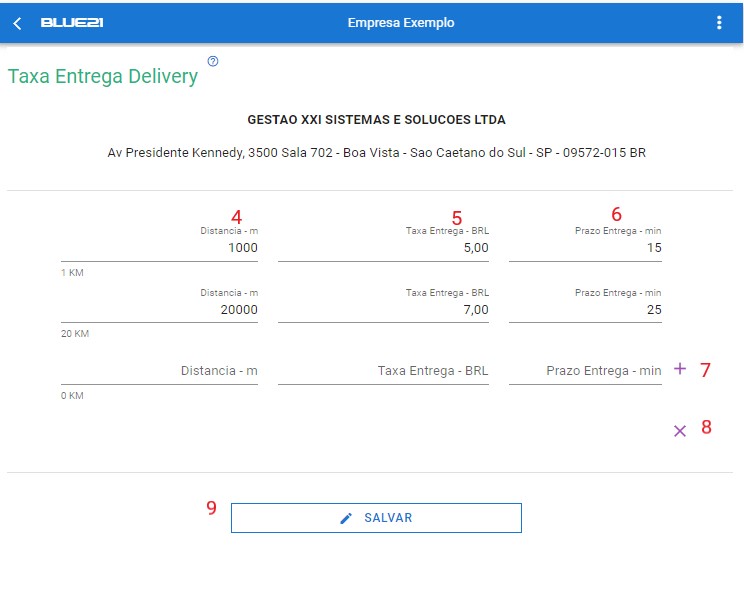 Taxa Entrega da Empresa - distancias