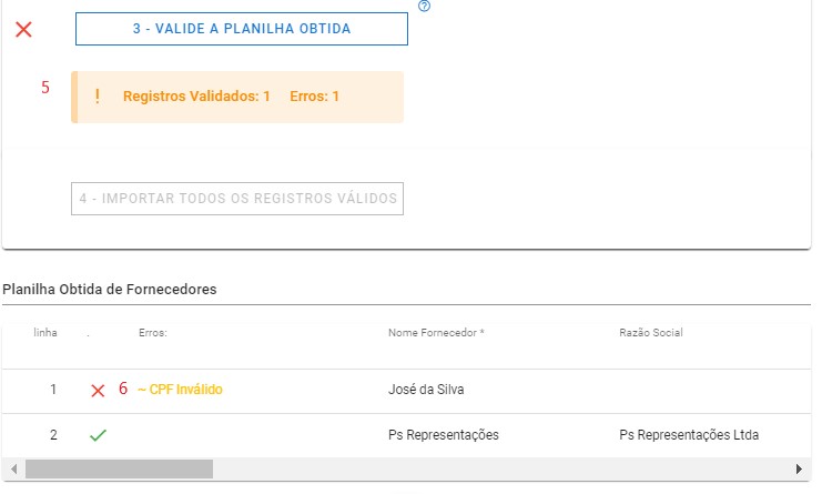 Importar Planilha de Fornecedor - validar