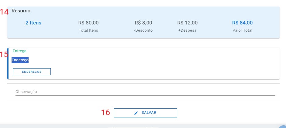 Novo Pedido Cliente - Resumo