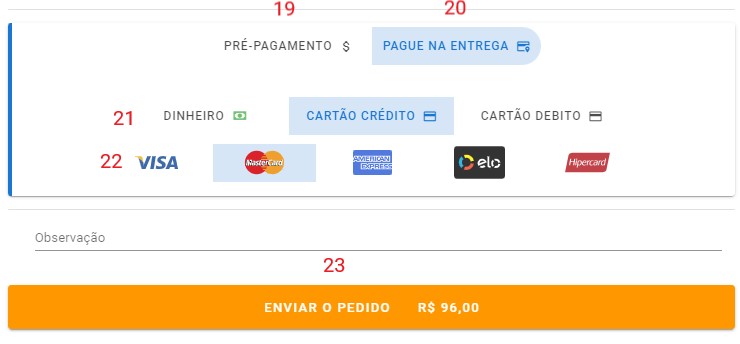 Novo Pedido Delivery - pagamento