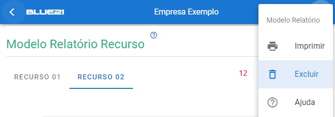 Configurar Relatório Recurso - excluir