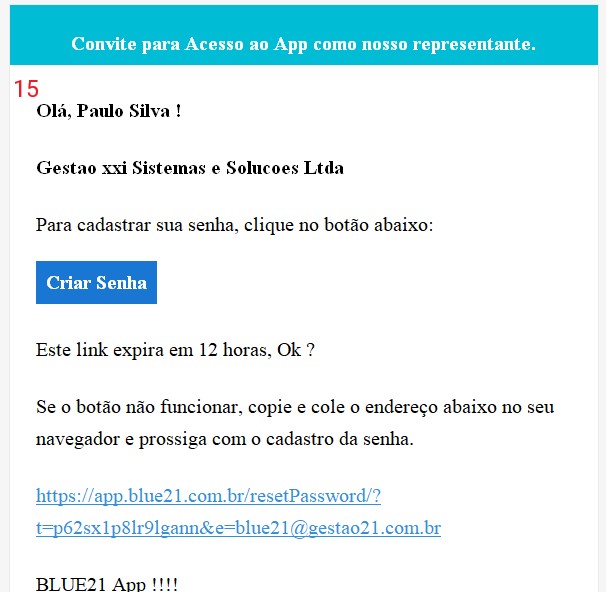 Novo Representante - email