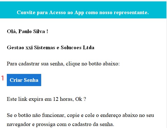 O Representante no app blue21 - email